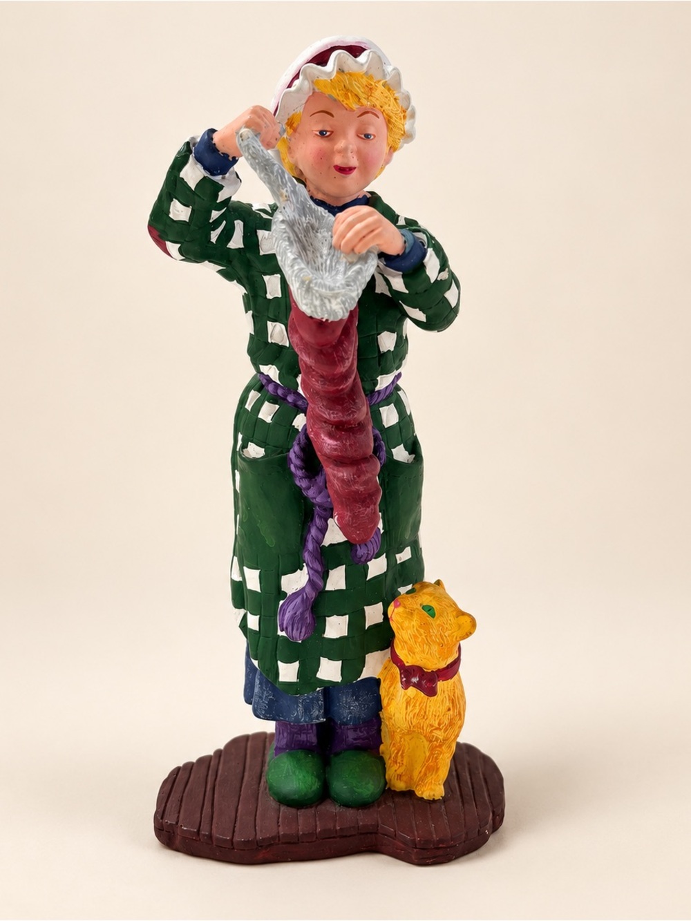 Vintage Department 56 Sue Ellen Figurine Christmas Woman with Cat Stocking